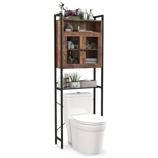 Over-The-Toilet Storage Cabinet with Heavy-Duty Metal Frame 2-door Freestanding