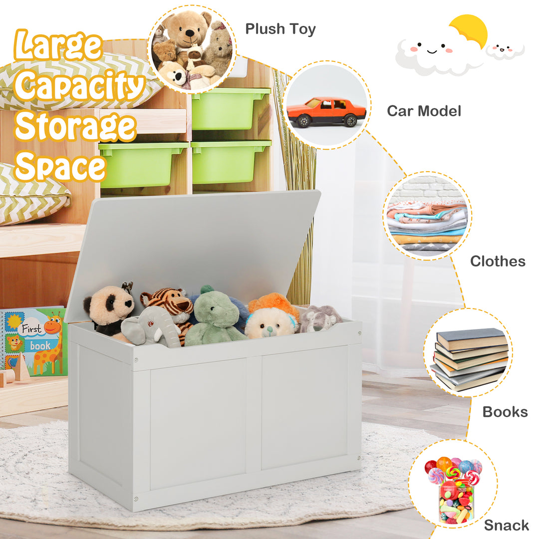Safety Hinge Wooden Chest Organizer Toy Storage Box-Gray