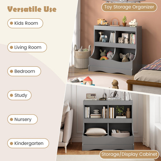 Toy Storage Organizer 4-Cubby Kids Bookcase for Toys and Books