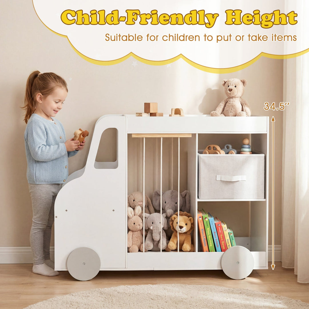 Kids Toy Storage Organizer with Wheels and Stuffed Animal Bin