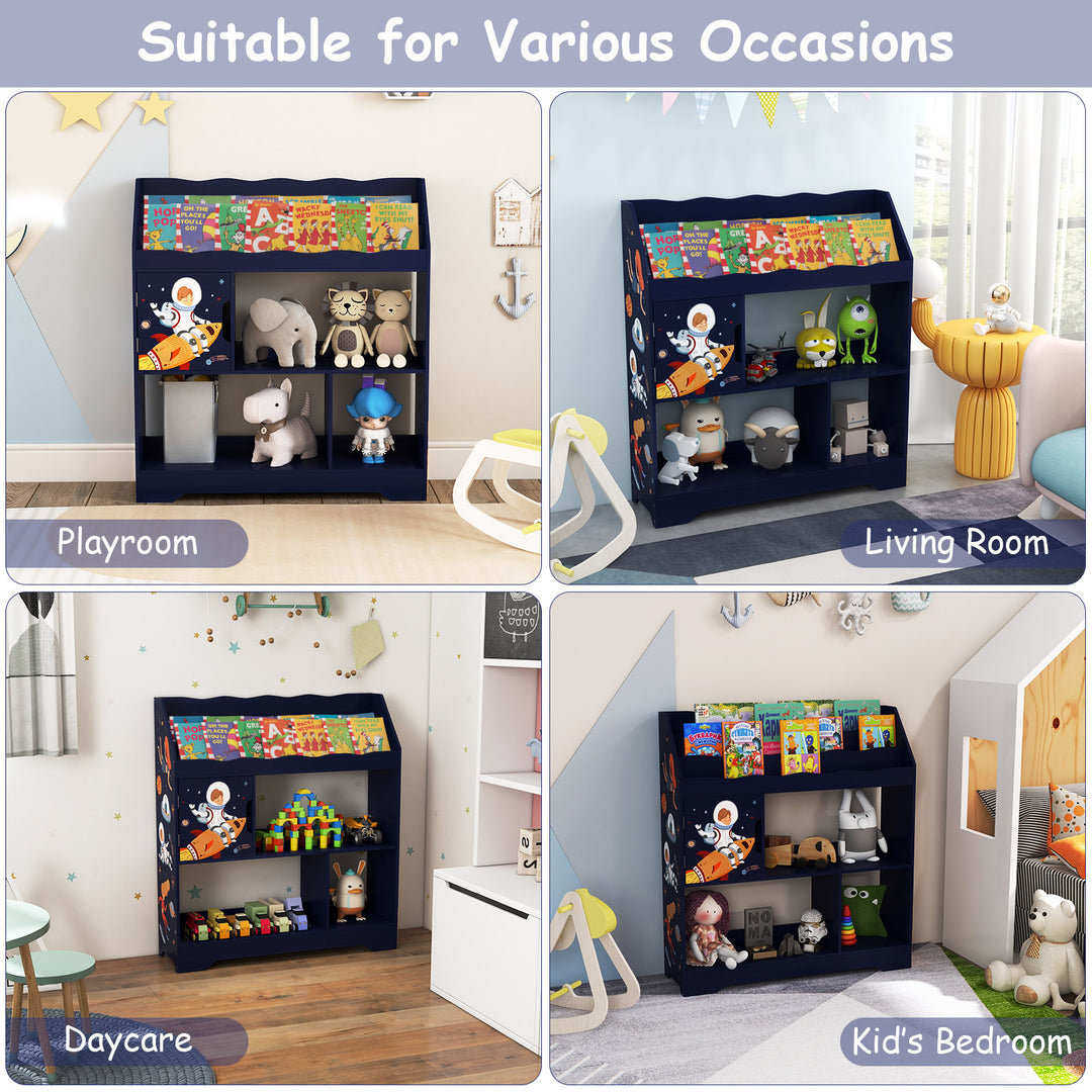 Kids Toy Storage Organizer with Book Shelf and Storage Cabinet-Navy