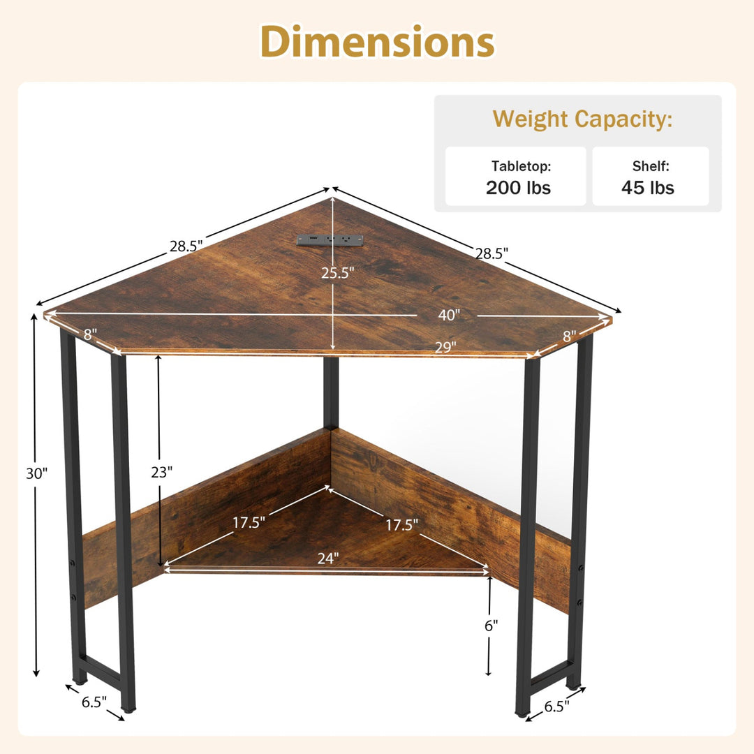 Triangle Corner Desk with Charging Station - Rustic Brown
