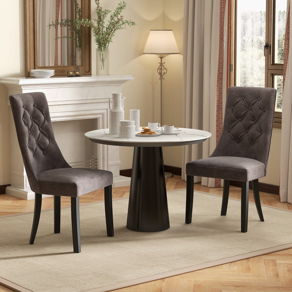 Tufted Dining Chairs Set of 2 with High Backrest and Padded Seat-Gray