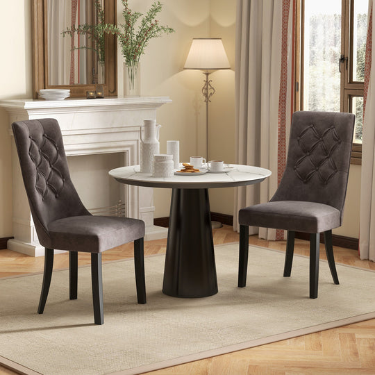 Tufted Dining Chairs Set of 2 with High Backrest and Padded Seat-Gray