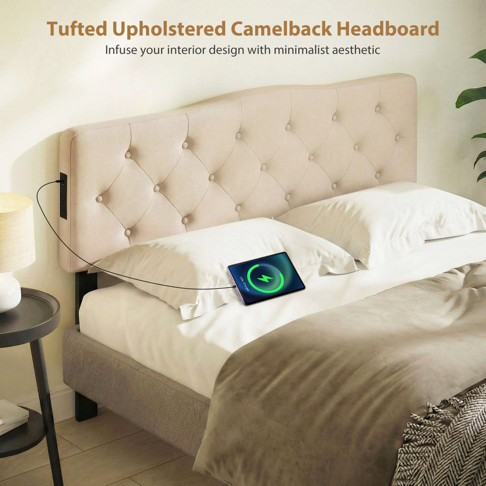 Tufted Upholstered Head Board for Queen and Full Size Bed with 2 AC Outlets