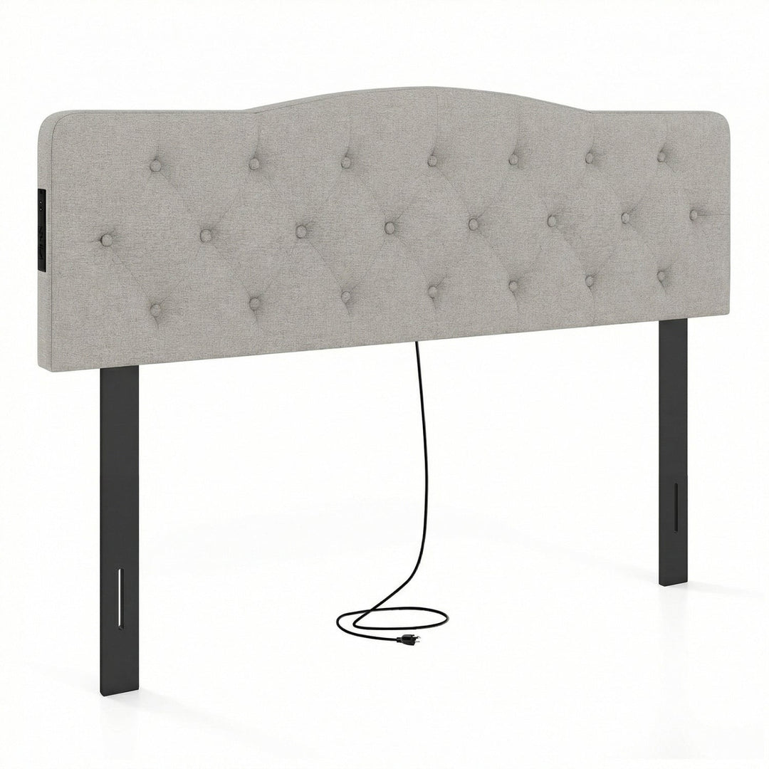 Tufted Upholstered Head Board for Queen and Full Size Bed with 2 AC Outlets