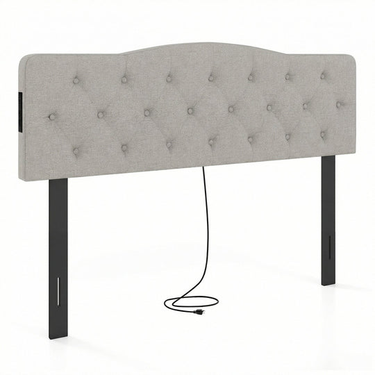 Tufted Upholstered Head Board for Queen and Full Size Bed with 2 AC Outlets