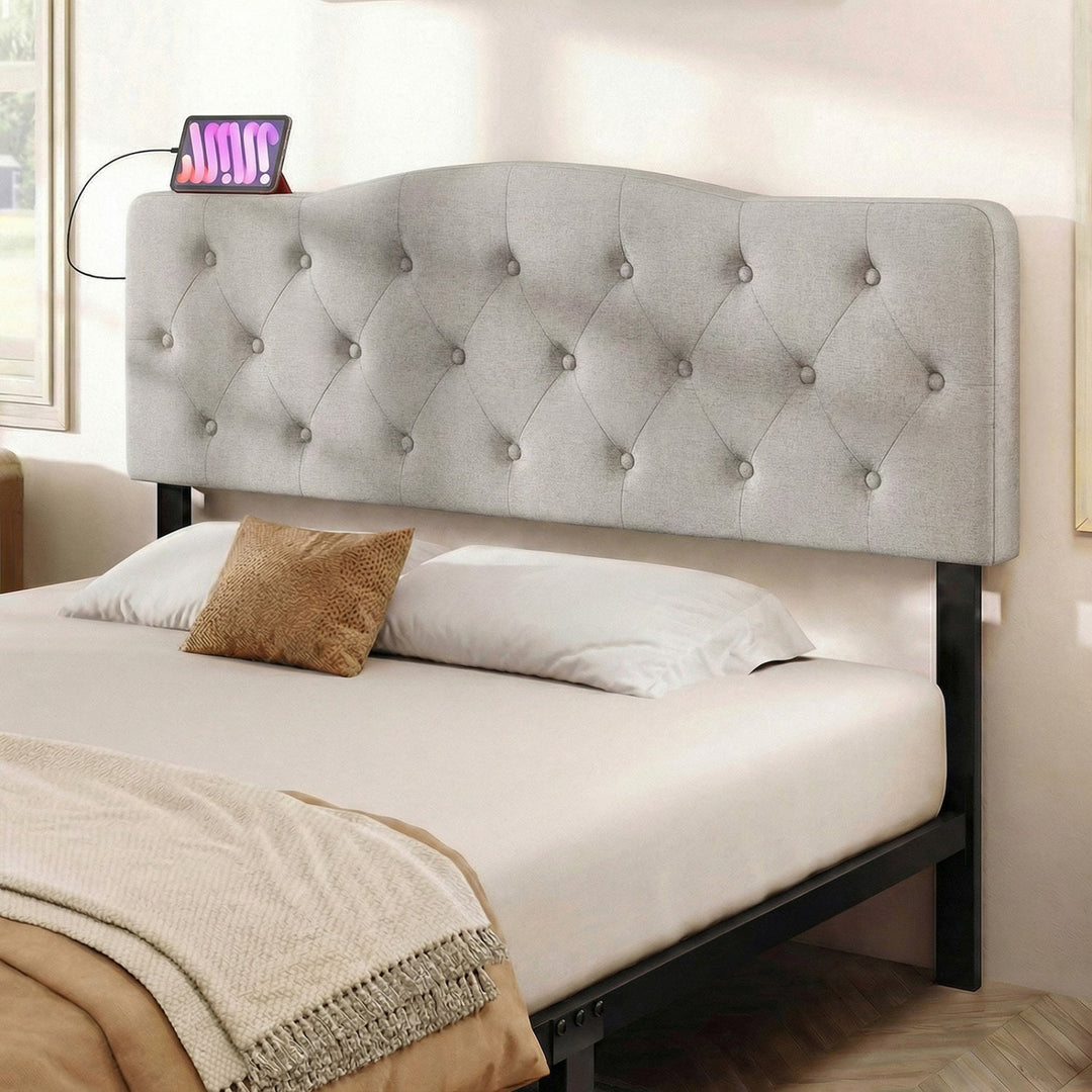 Tufted Upholstered Head Board for Queen and Full Size Bed with 2 AC Outlets
