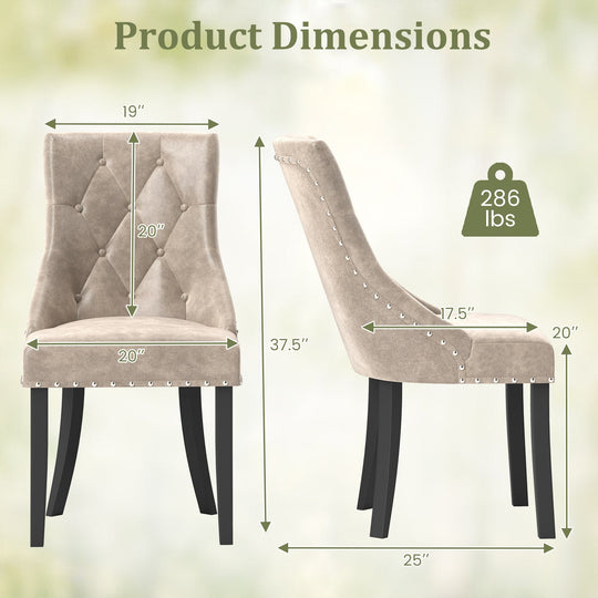 Tufted Wingback Upholstered Dining Chairs Set of 2-Light Brown