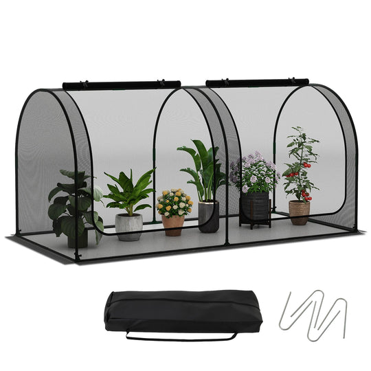 Tunnel Crop Cage Large Portable Plant Protection Tent with 2 Roll-up Zippered Doors