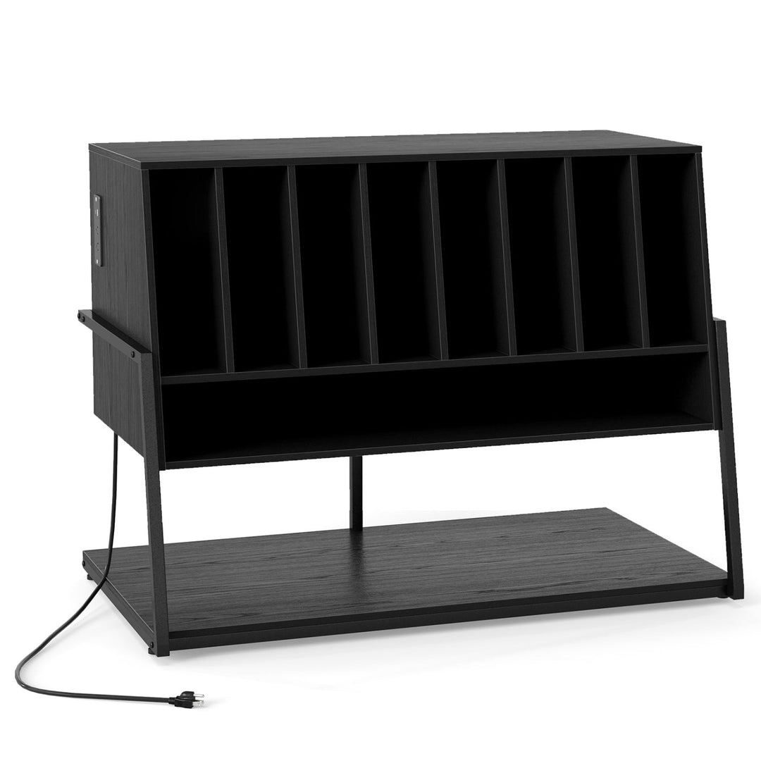Turntable Stand with Charging Station & Vinyl Storage