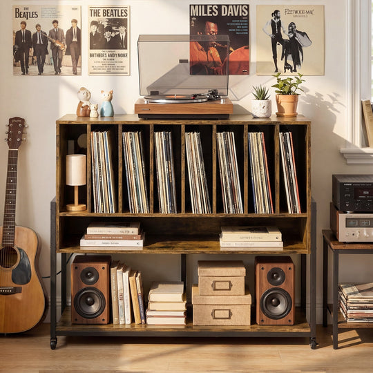 Turntable Stand with Charging Station & Vinyl Storage