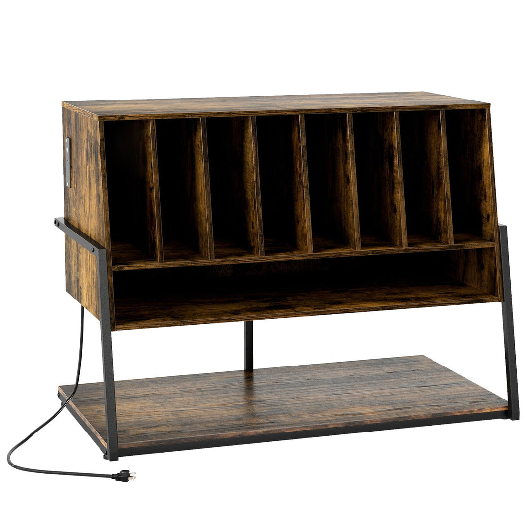 Turntable Stand with Charging Station & Vinyl Storage