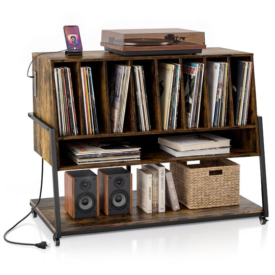 Turntable Stand with Charging Station & Vinyl Storage