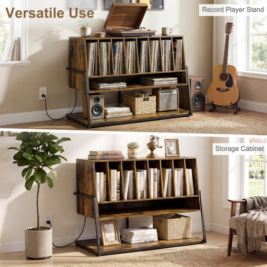 Turntable Stand with Charging Station & Vinyl Storage