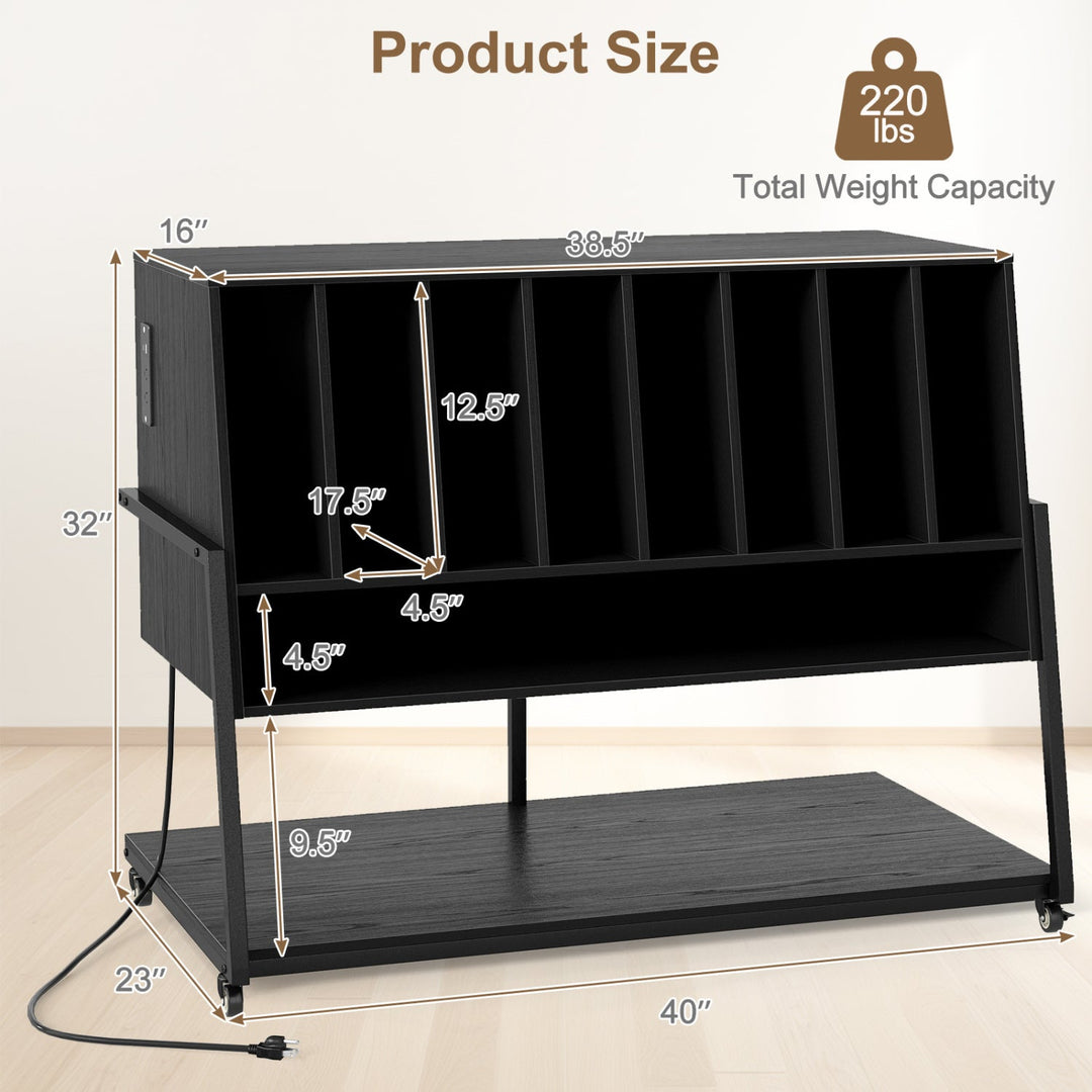Turntable Stand with Charging Station & Vinyl Storage