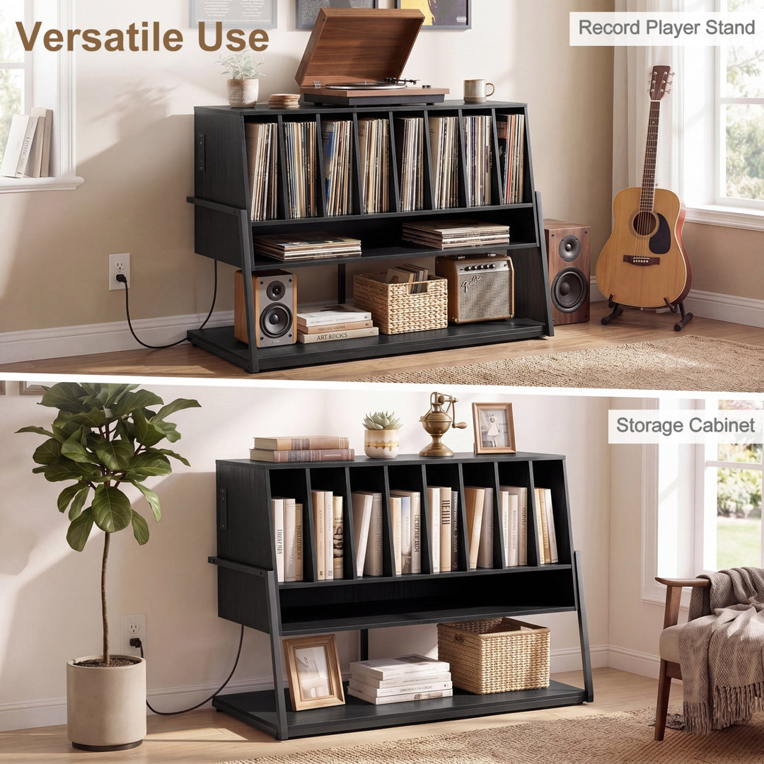 Turntable Stand with Charging Station & Vinyl Storage