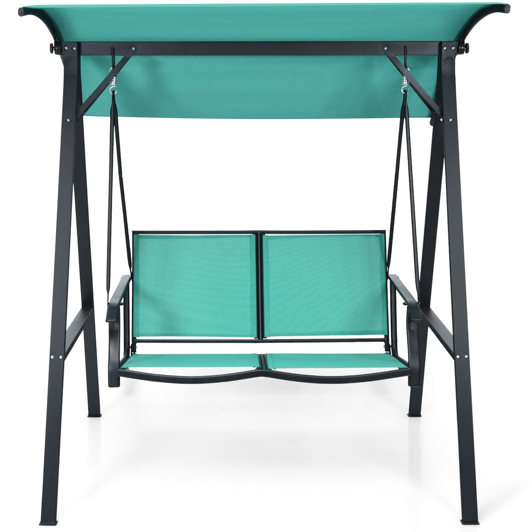 Outdoor Porch Steel Hanging 2-Seat Swing Loveseat with Canopy