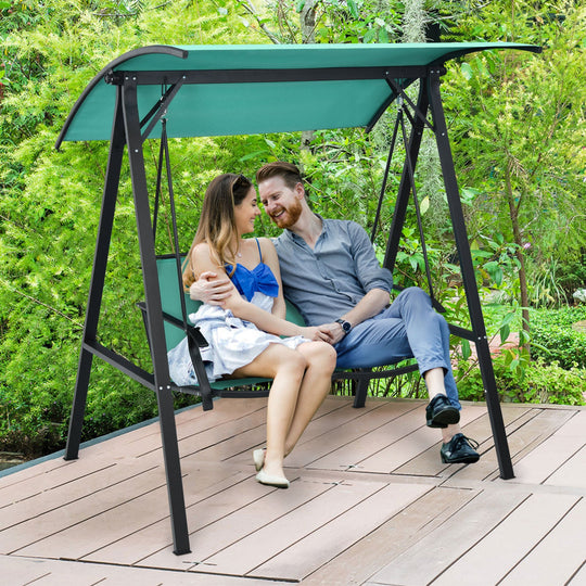 Outdoor Porch Steel Hanging 2-Seat Swing Loveseat with Canopy