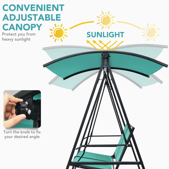 Outdoor Porch Steel Hanging 2-Seat Swing Loveseat with Canopy