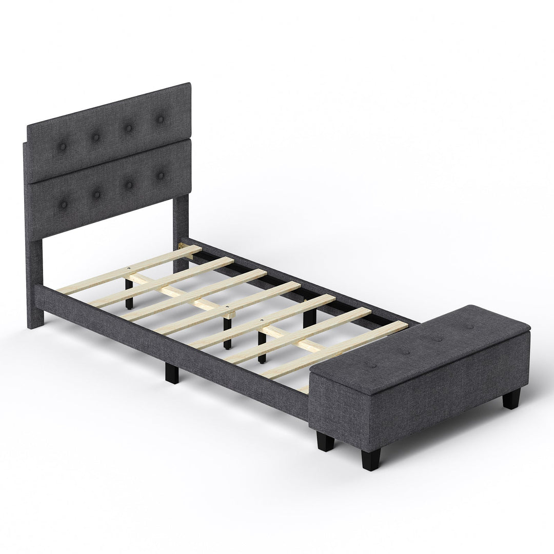 Full/Queen/Twin Upholstered Bed Frame with Ottoman Storage