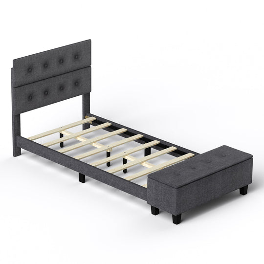 Full/Queen/Twin Upholstered Bed Frame with Ottoman Storage