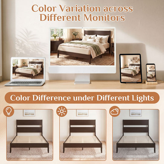 Full Bed Frame with Headboard and Solid Wood Legs