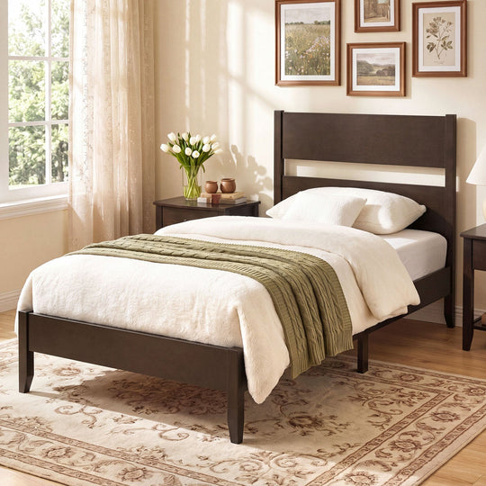 Twin Bed Frame with Headboard and Solid Wood Legs