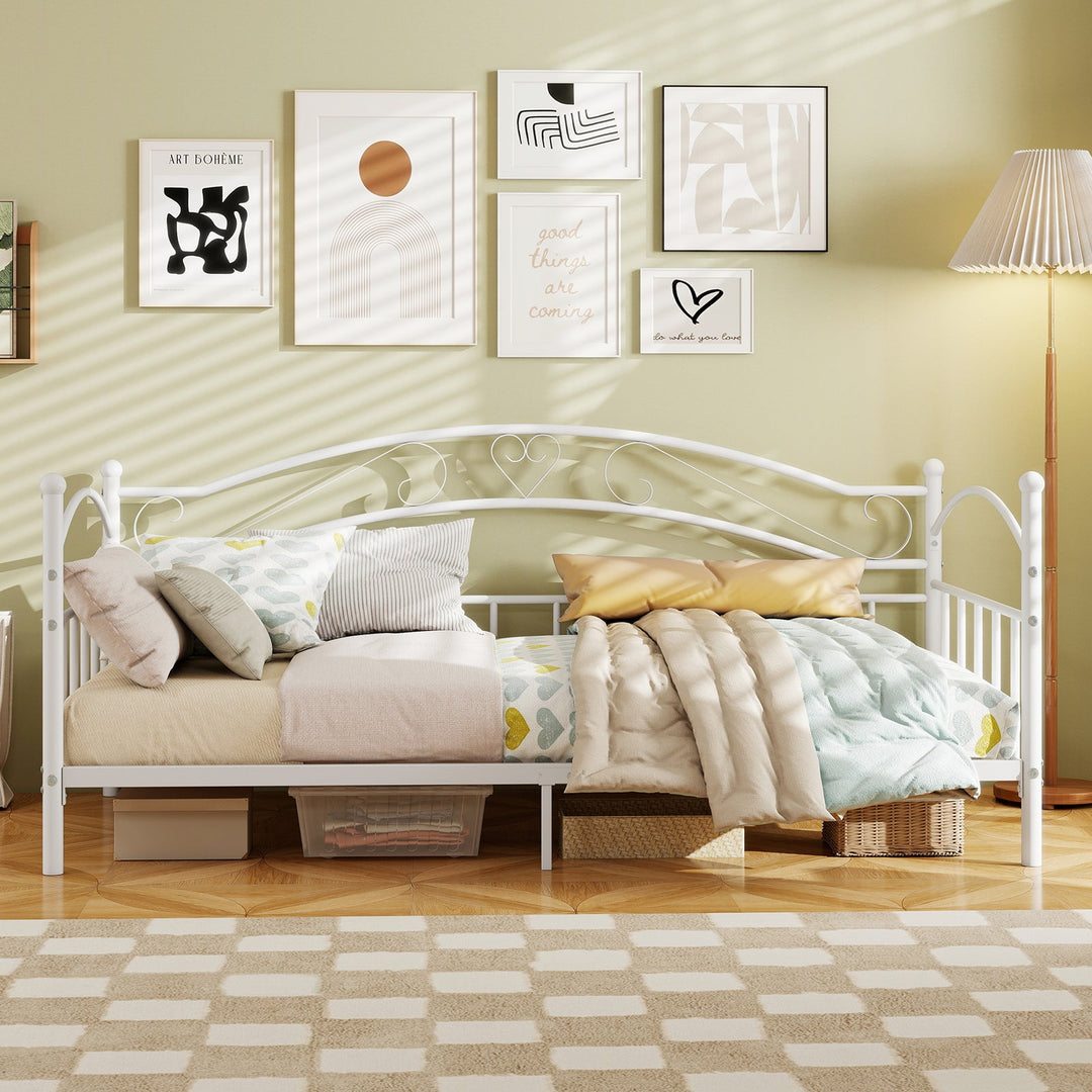 Twin Size Metal Daybed Frame with Headboard for Bedroom