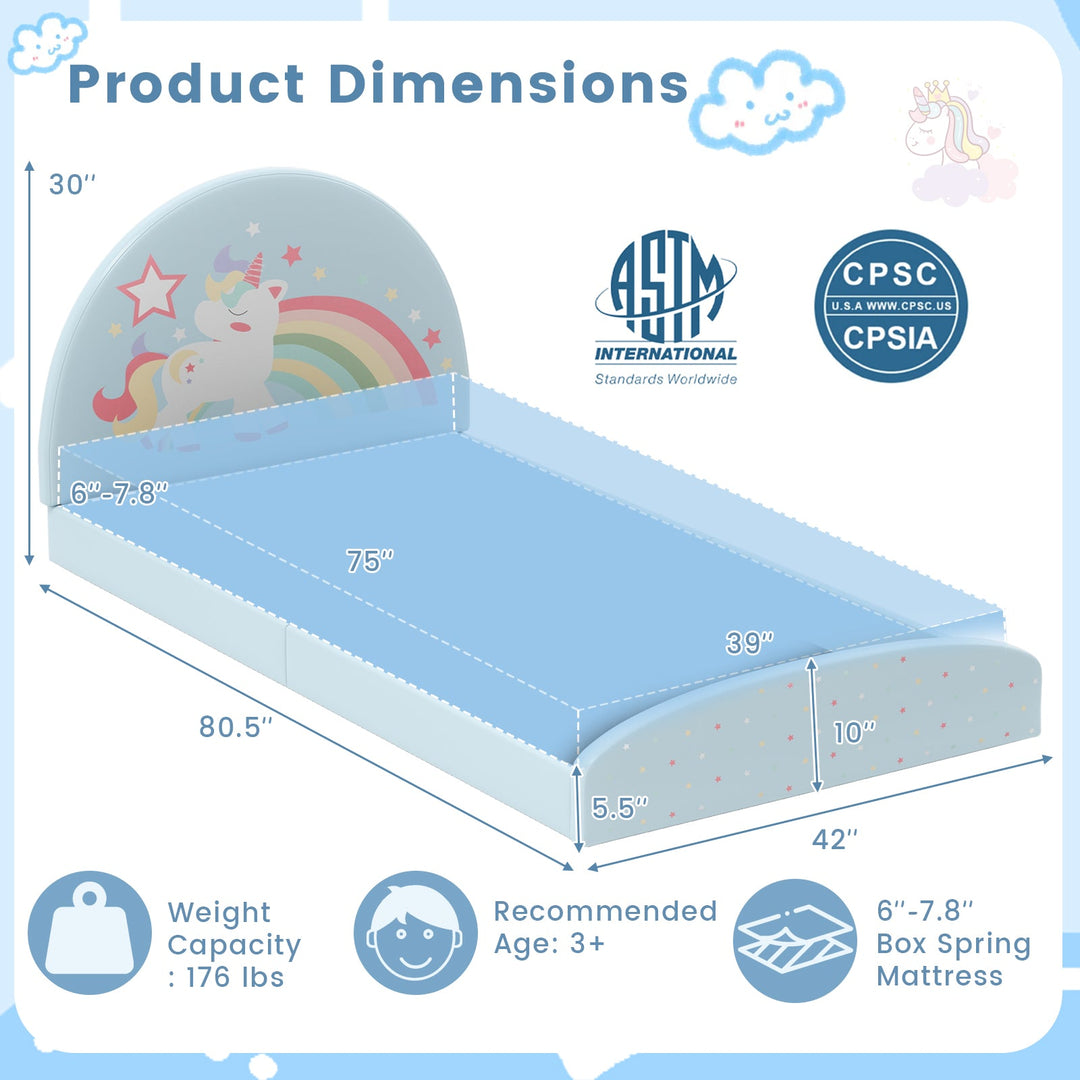 Twin Floor Bed Frame Upholstered Twin Size Kids Floor Bed with 210D Oxford Cloth Floor Mat