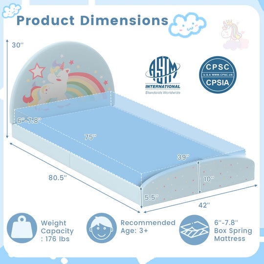 Twin Floor Bed Frame Upholstered Twin Size Kids Floor Bed with 210D Oxford Cloth Floor Mat
