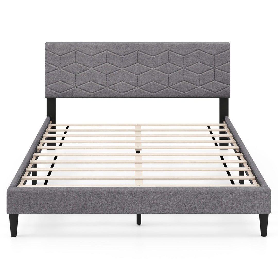 Twin/Full/Queen Size Bed Frame Modern Platform Bed with Linen Fabric Upholstered Headboard