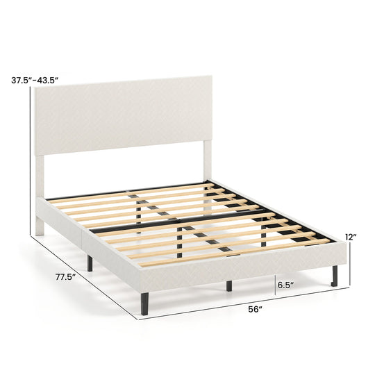 Twin/Full/Queen Size Velvet Bed Frame Upholstered Platform Bed with Chevron Headboard Beige