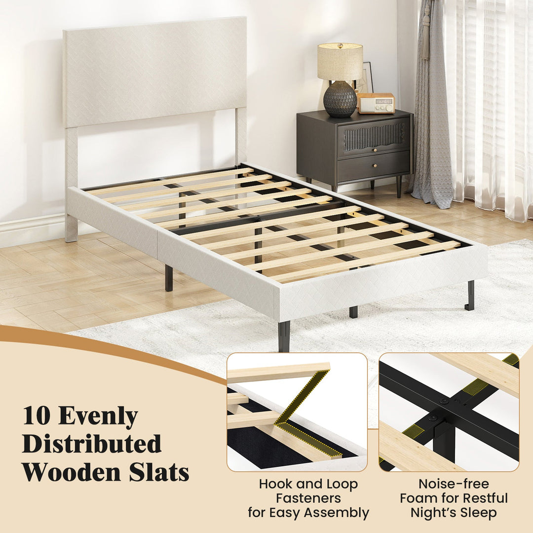 Twin/Full/Queen Size Velvet Bed Frame Upholstered Platform Bed with Chevron Headboard Beige
