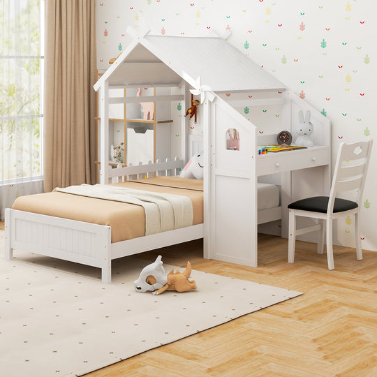 Twin House Bed with with 2 Drawers and Windmill-White