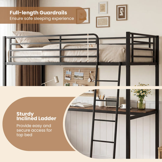 Twin Loft Bed with Desk and Shelves for Kids and Adults