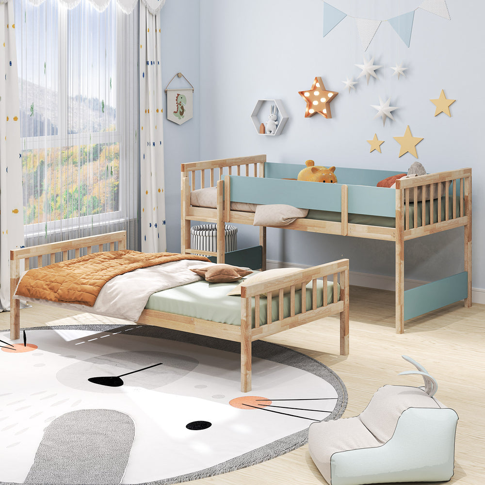 Twin Over Twin Bunk Bed with Ladder and Full-length Guardrails-Natural