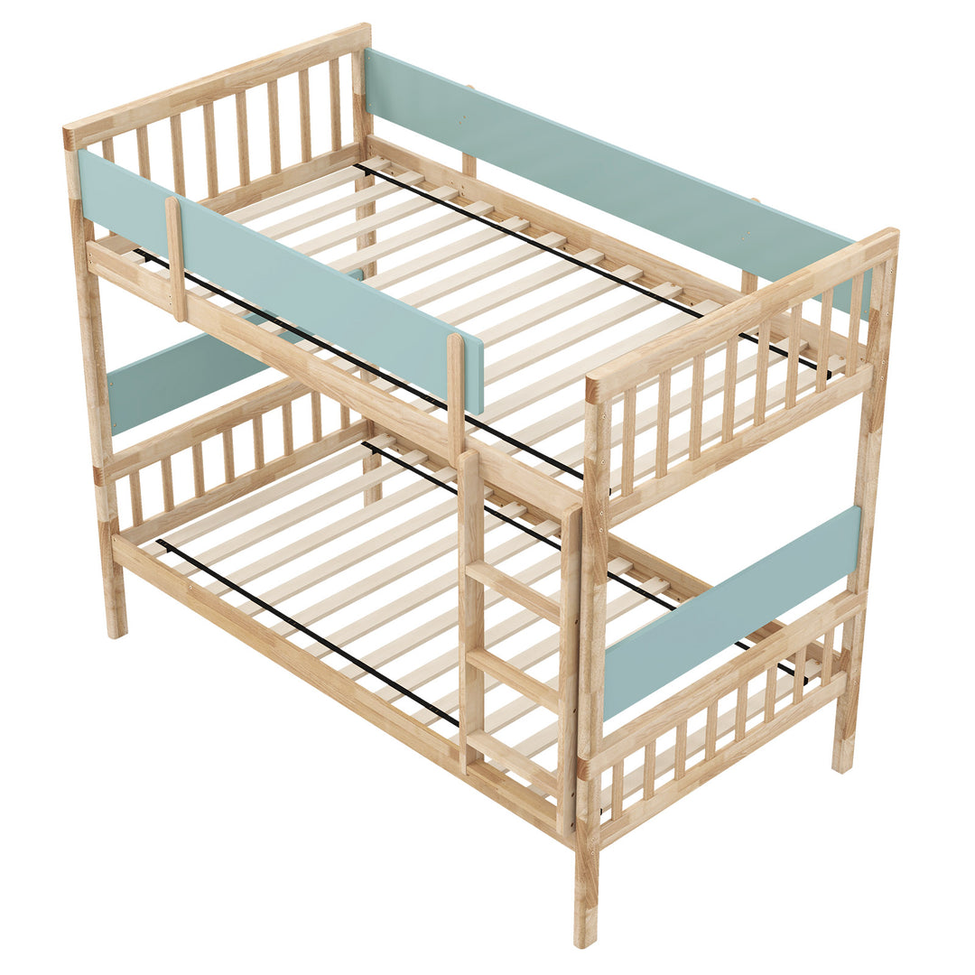 Twin Over Twin Bunk Bed with Ladder and Full-length Guardrails-Natural