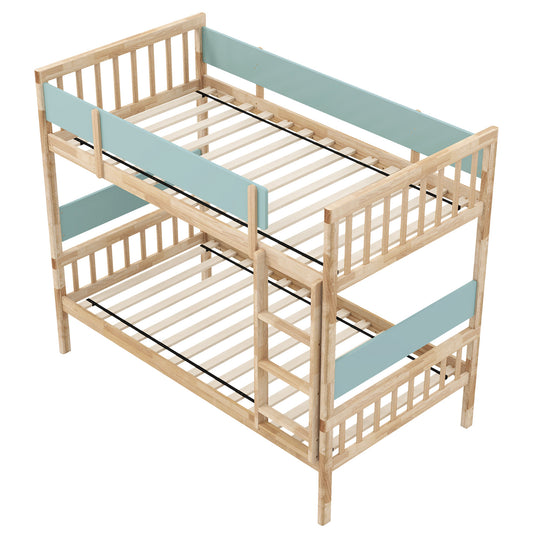 Twin Over Twin Bunk Bed with Ladder and Full-length Guardrails-Natural