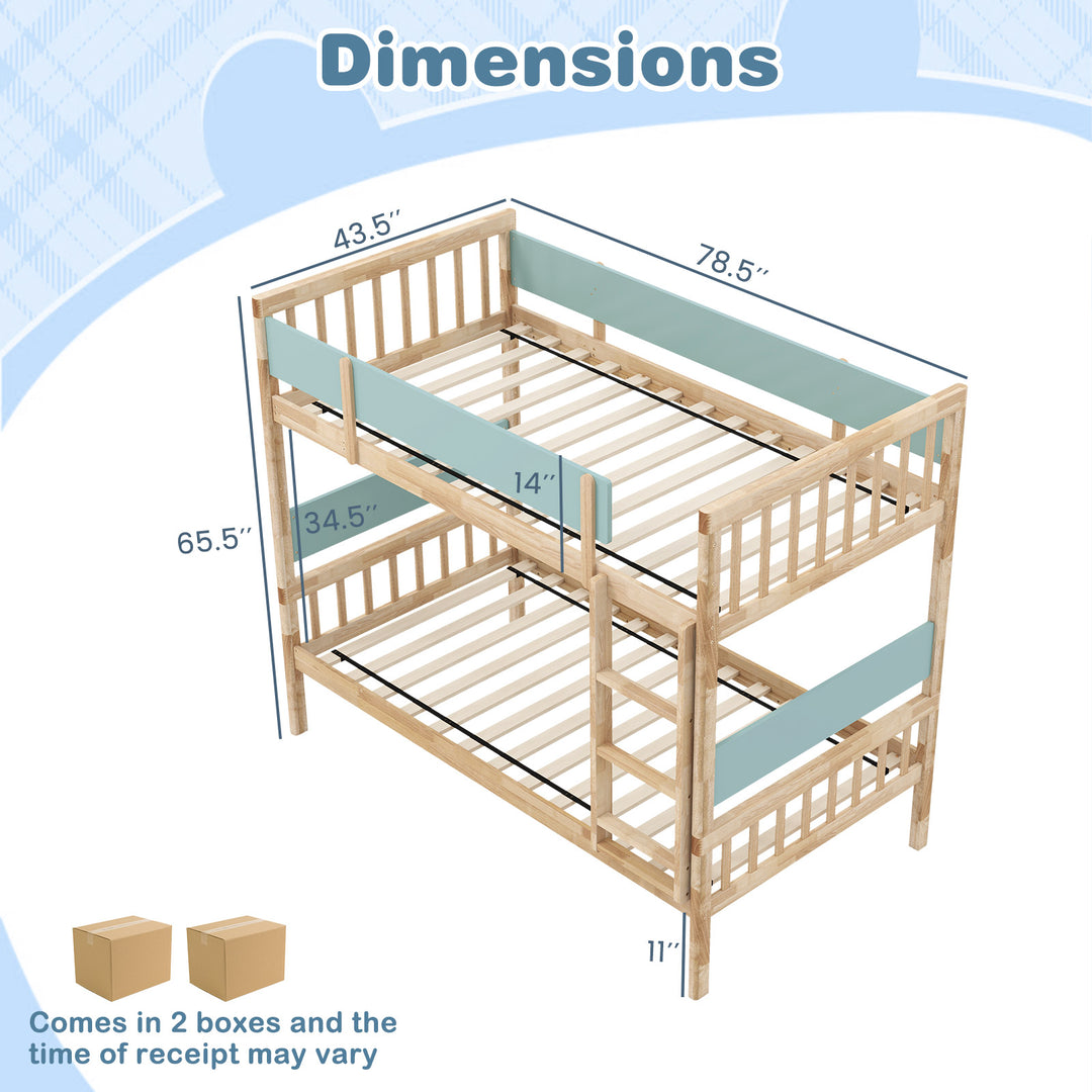 Twin Over Twin Bunk Bed with Ladder and Full-length Guardrails-Natural