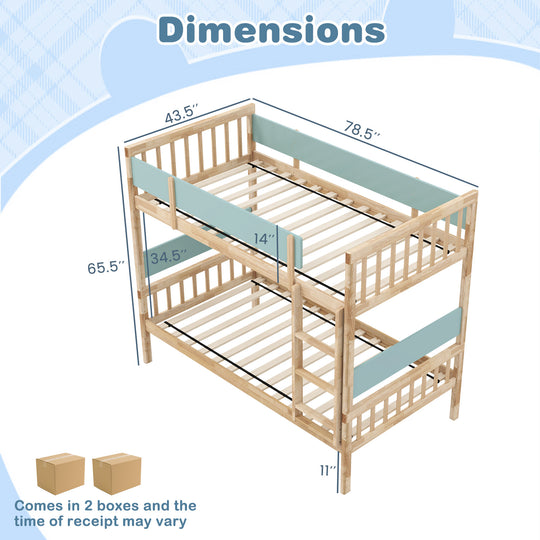 Twin Over Twin Bunk Bed with Ladder and Full-length Guardrails-Natural
