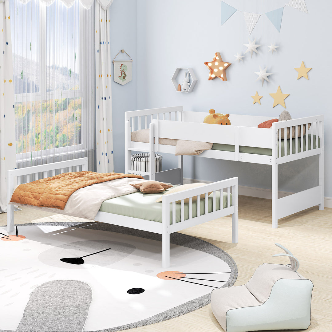 Twin Over Twin Bunk Bed with Ladder and Full-length Guardrails-White