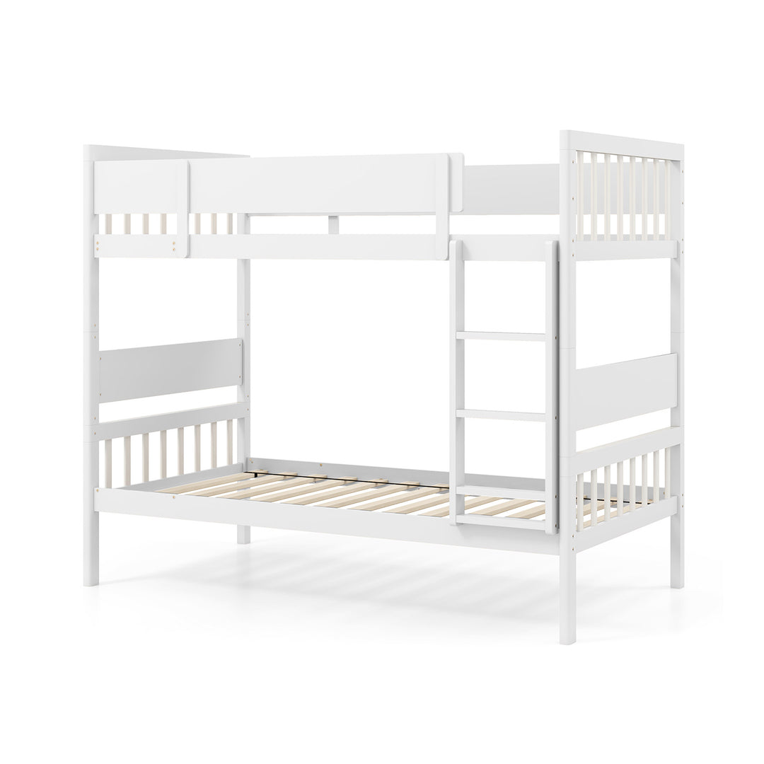Twin Over Twin Bunk Bed with Ladder and Full-length Guardrails-White