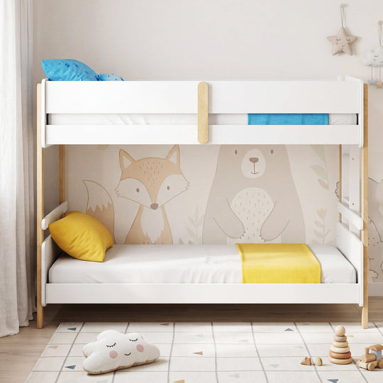 Twin Over Twin Bunk Bed with Convertible Design and Ladder