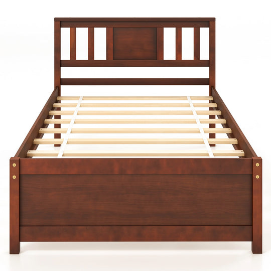 Wooden Platform Bed with Headboard and Slat Support-Queen Size
