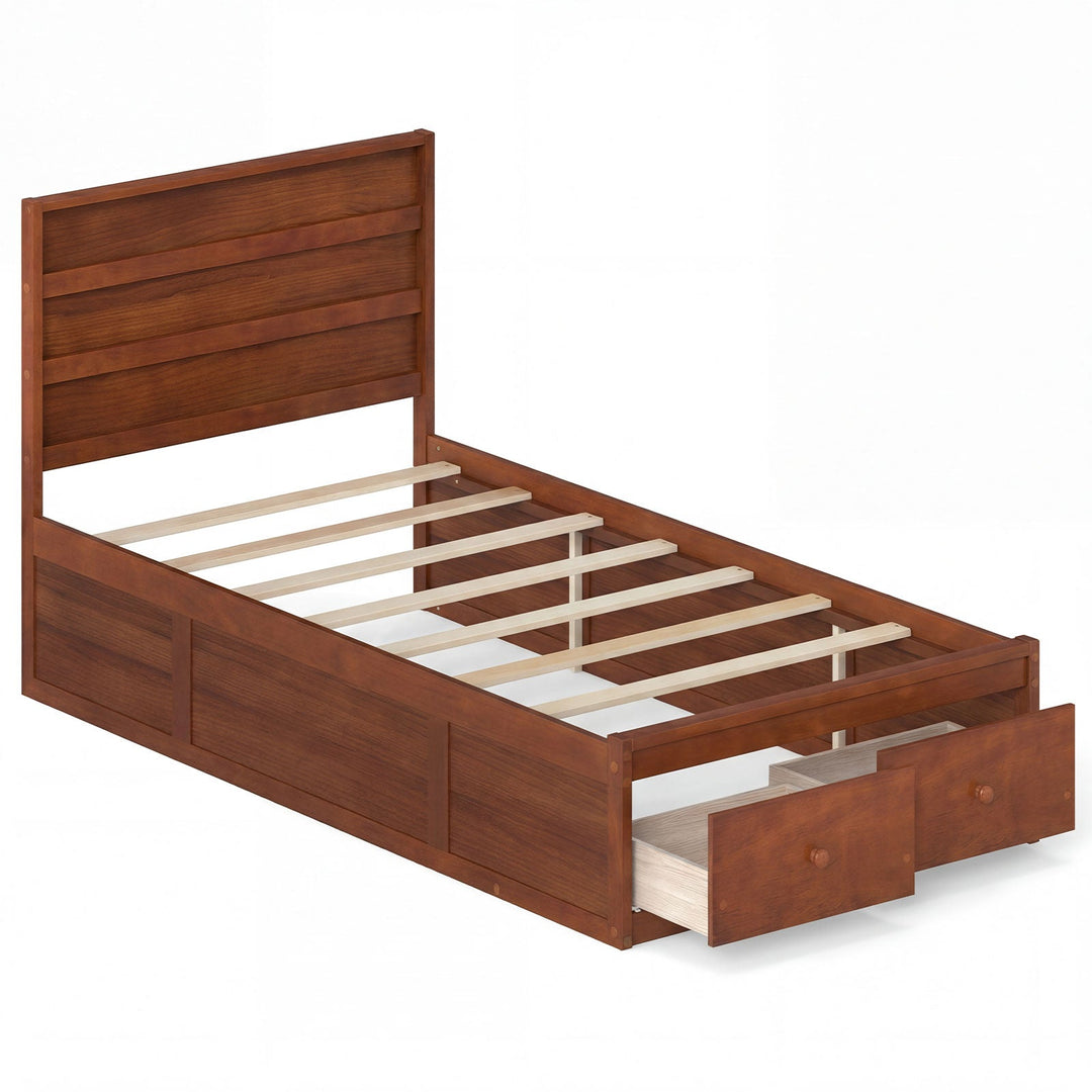 Twin Size Bed Frame with Storage Drawers and Headboard