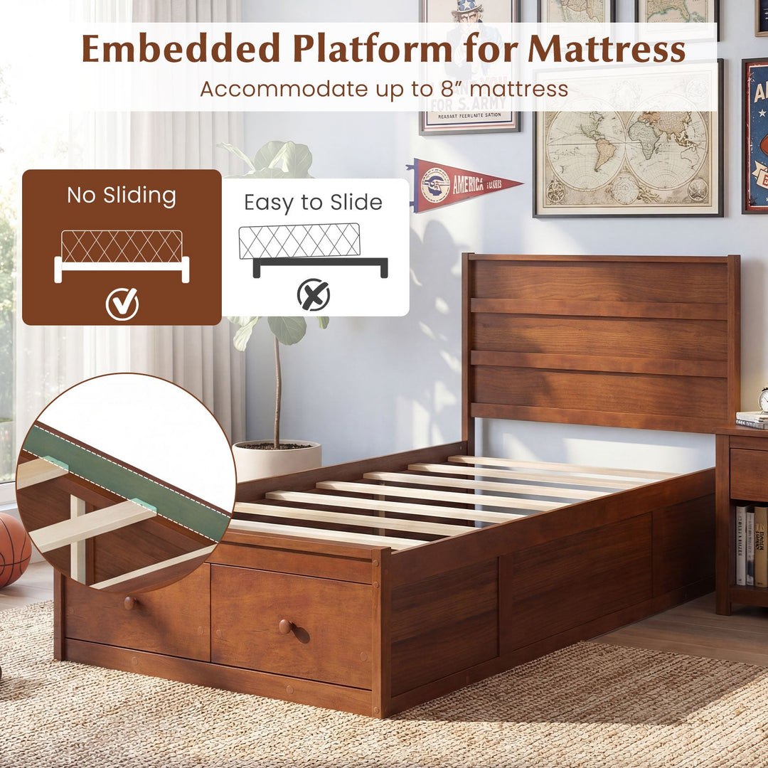 Twin Size Bed Frame with Storage Drawers and Headboard