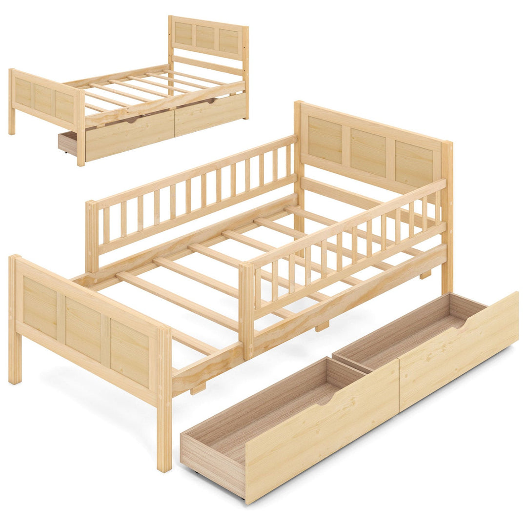 Full Size Bed Frame with Storage Drawers - Natural Pine
