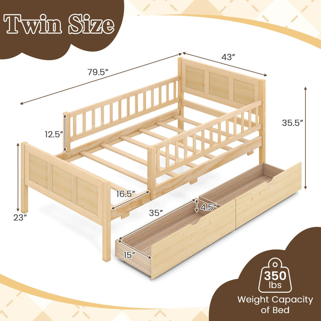 Full Size Bed Frame with Storage Drawers - Natural Pine