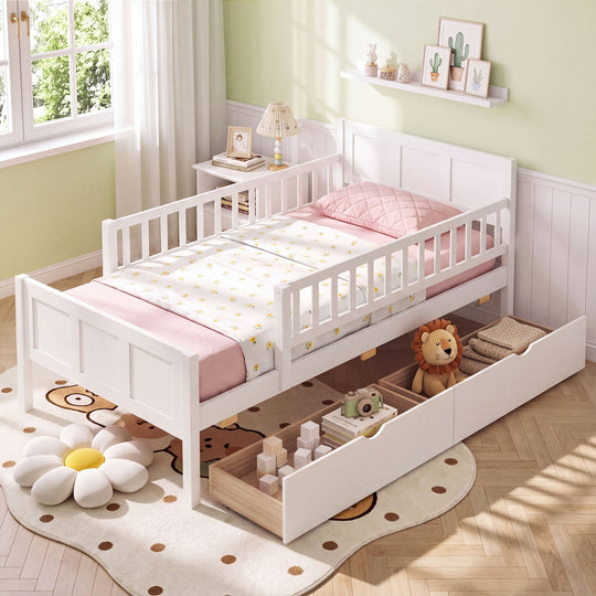 Full Size Platform Bed Frame with Detachable Guardrails
